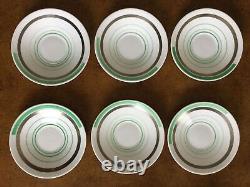 Shelley Eve 12480 Green Silver Lines Demitasse Set 6x Cups Saucers Coffee Pot