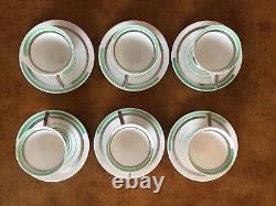 Shelley Eve 12480 Green Silver Lines Demitasse Set 6x Cups Saucers Coffee Pot