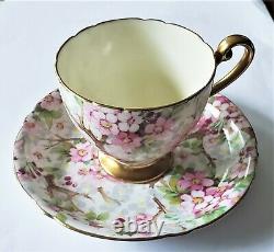 Shelley Fine Bone China Maytime Demitasse Cup and Saucer Chintz Gold Foot Ripon