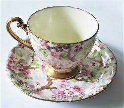 Shelley Fine Bone China Maytime Demitasse Cup and Saucer Chintz Gold Foot Ripon