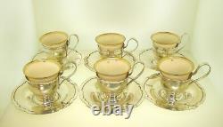 Shreve & Co. Sterling Silver Set Of 6 Demitasse Cups Saucers 14.6 Ozt Silver