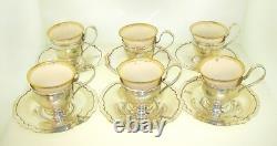 Shreve & Co. Sterling Silver Set Of 6 Demitasse Cups Saucers 14.6 Ozt Silver
