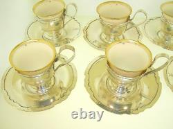 Shreve & Co. Sterling Silver Set Of 6 Demitasse Cups Saucers 14.6 Ozt Silver