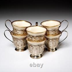 Six (6) Watson Newell Sterling Silver Demitasse Cups & Saucers, Lenox Liners