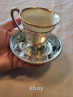 Six Antique Whiting Sterling Silver Georgian Demitasse Cups Saucers 469.17 Grams