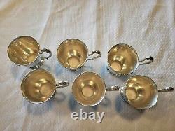 Six Antique Whiting Sterling Silver Georgian Demitasse Cups Saucers 469.17 Grams