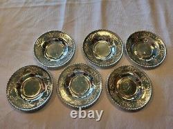 Six Antique Whiting Sterling Silver Georgian Demitasse Cups Saucers 469.17 Grams