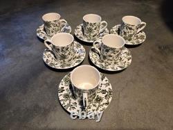 Six Arden Burleigh Green Demitasse Espresso Cup Saucer Set Staffordshire 1960