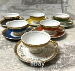 Six Vintage Arnart 5th Ave Hand Painted #2056 Espresso Demitasse Cups Saucers