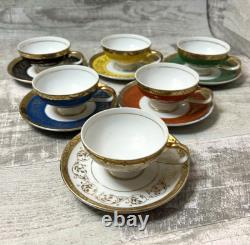 Six Vintage Arnart 5th Ave Hand Painted #2056 Espresso Demitasse Cups Saucers