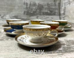 Six Vintage Arnart 5th Ave Hand Painted #2056 Espresso Demitasse Cups Saucers