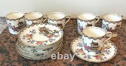 Six Vintage Aynsley Pagoda Chinese Willow Demi Tasse Coffee Cups And Saucers