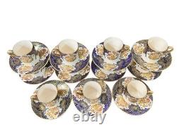 Soho Pottery Solian Ware Demitasse cups & saucers cobalt Blue Gold Set of 11