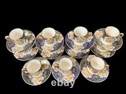 Soho Pottery Solian Ware Demitasse cups & saucers cobalt Blue Gold Set of 11