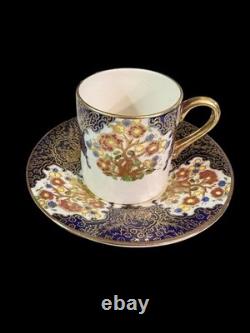 Soho Pottery Solian Ware Demitasse cups & saucers cobalt Blue Gold Set of 11