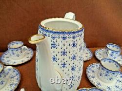 Spode Blue Bone China Demitasse Set Pot, 8 Cups/saucers, Covered Mini Sugar