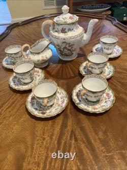 Spode Eden Vintage Tea Set Teapot, Creamer And 6 Demitasse Cups And Saucers