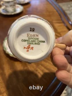 Spode Eden Vintage Tea Set Teapot, Creamer And 6 Demitasse Cups And Saucers