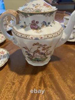 Spode Eden Vintage Tea Set Teapot, Creamer And 6 Demitasse Cups And Saucers