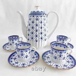 Spode Fleur De Lys Blue Coffeepot And Four Demitasse Cups And Saucers Fine