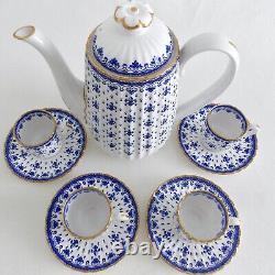 Spode Fleur De Lys Blue Coffeepot And Four Demitasse Cups And Saucers Fine