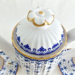 Spode Fleur De Lys Blue Coffeepot And Four Demitasse Cups And Saucers Fine