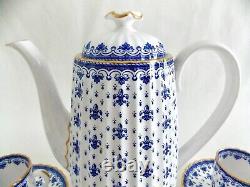 Spode Fleur De Lys Blue Coffeepot And Four Demitasse Cups And Saucers Fine