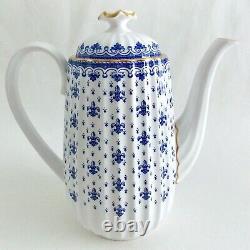 Spode Fleur De Lys Blue Coffeepot And Four Demitasse Cups And Saucers Fine