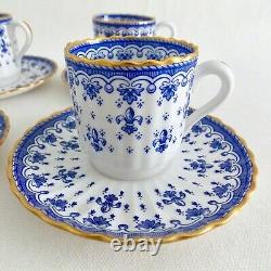 Spode Fleur De Lys Blue Coffeepot And Four Demitasse Cups And Saucers Fine