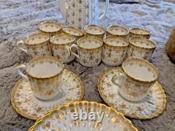 Spode Fleur de lys gold demitasse 12 cup saucer set coffee and teapot. Unused