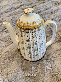 Spode Fleur de lys gold demitasse 12 cup saucer set coffee and teapot. Unused