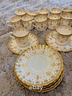 Spode Fleur de lys gold demitasse 12 cup saucer set coffee and teapot. Unused