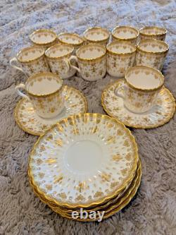 Spode Fleur de lys gold demitasse 12 cup saucer set coffee and teapot. Unused