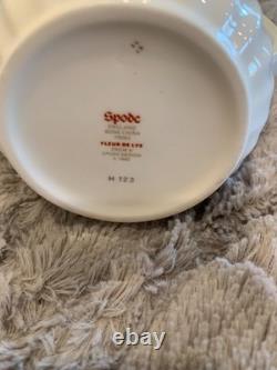 Spode Fleur de lys gold demitasse 12 cup saucer set coffee and teapot. Unused