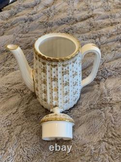Spode Fleur de lys gold demitasse 12 cup saucer set coffee and teapot. Unused