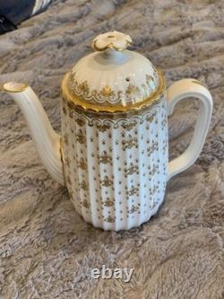 Spode Fleur de lys gold demitasse 12 cup saucer set coffee and teapot. Unused