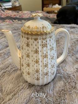 Spode Fleur de lys gold demitasse 12 cup saucer set coffee and teapot. Unused