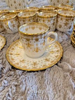 Spode Fleur de lys gold demitasse 12 cup saucer set coffee and teapot. Unused