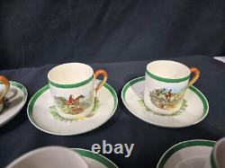 Spode Herring Hunt Green Demitasse Cups & Saucers Set of 8 Spode Herring Hunt Green Demitasse Cups & Saucers Set of 8