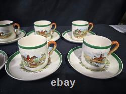 Spode Herring Hunt Green Demitasse Cups & Saucers Set of 8 Spode Herring Hunt Green Demitasse Cups & Saucers Set of 8