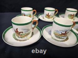 Spode Herring Hunt Green Demitasse Cups & Saucers Set of 8 Spode Herring Hunt Green Demitasse Cups & Saucers Set of 8