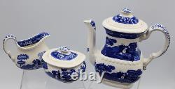 Spode's Tower Blue 6 Demitasse Cups With Saucers Creamer Covered Sugar Tea Pot