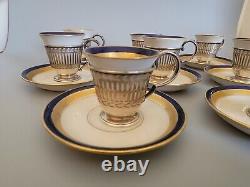 Sterling Coffee Demitasse Holders withLenox Cups Set of 8 Cobalt & Gold With Saucers