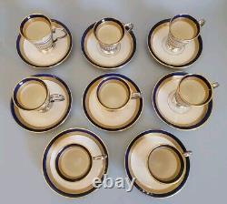 Sterling Coffee Demitasse Holders withLenox Cups Set of 8 Cobalt & Gold With Saucers