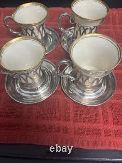 Sterling Silver Belleek Willets Demitasse Cups And Saucers