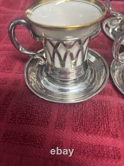 Sterling Silver Belleek Willets Demitasse Cups And Saucers