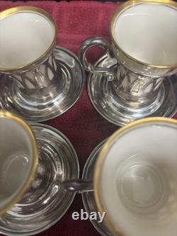 Sterling Silver Belleek Willets Demitasse Cups And Saucers