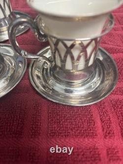 Sterling Silver Belleek Willets Demitasse Cups And Saucers