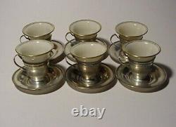 Sterling Silver Inserts Liners Demitasse Cups & Saucers Lenox Excelsior 162.5 Gr