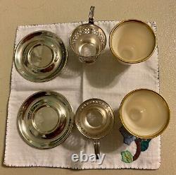 Sterling Silver Manchester Cups Saucers Lenox Inserts Demitasse Coffee set of 2